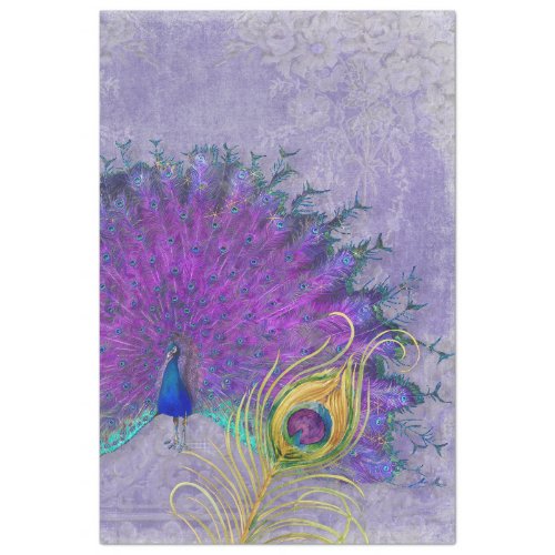 Peacock Feather Lavender Purple Gold Decoupage Art Tissue Paper