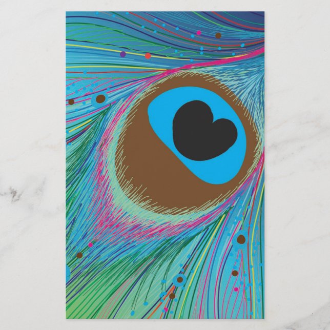 Peacock feather lines background stationery (Front)
