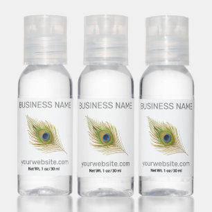 Peacock feather logo, business name & your website hand sanitizer