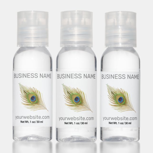 Peacock feather logo, business name & your website hand sanitizer (Set)