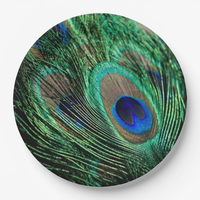 Peacock Feather Lucky Paper Plates (Front)