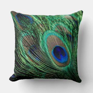 Peacock Feather Lucky Throw Pillow