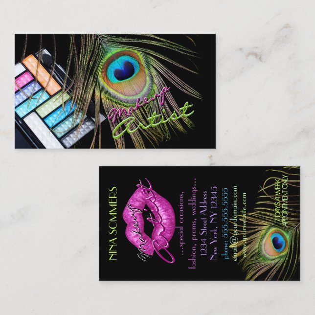 Peacock Feather Makeup Artist Business Card (Front/Back)