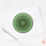 Peacock Feather Mandala Emerald and Blue Symmetry Classic Round Sticker