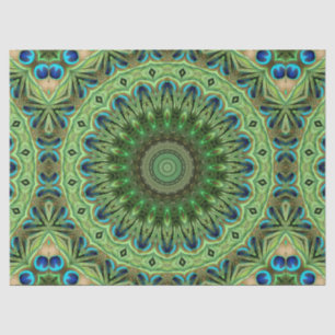 Peacock Feather Mandala Emerald and Blue Symmetry Tissue Paper