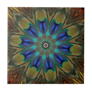 Peacock Feather Mandala Kaleidoscope Tile