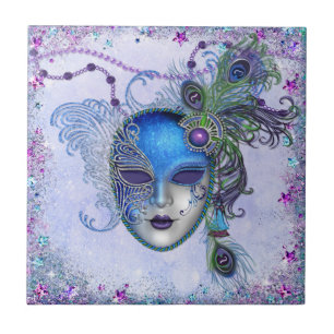 Peacock Feather Masquerade Mask Tile