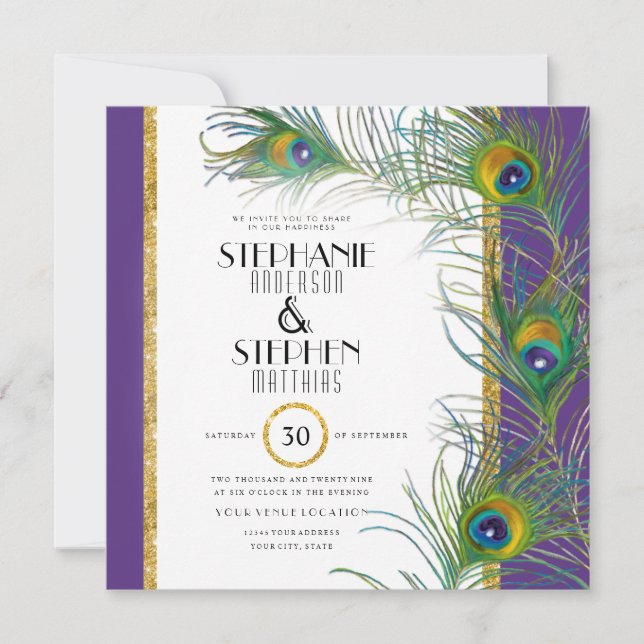 Peacock Feather Modern Typography Indian Weddings Invitation (Front)