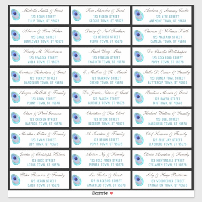 Peacock Feather Modern Wedding Guest Address Sticker (Sheet)