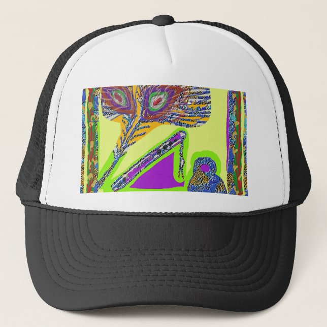 Peacock Feather n Flute of Krishna Trucker Hat (Front)