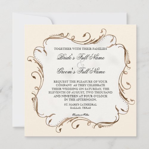 Peacock Feather n Swirls Modern Wedding Invitation