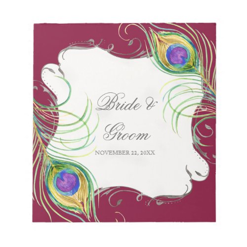 Peacock Feather n Swirls _ Wedding Favor Tags Notepad