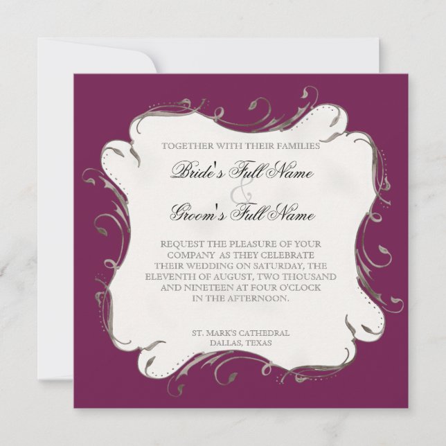 Peacock Feather n Swirls - Wedding Invitation (Front)