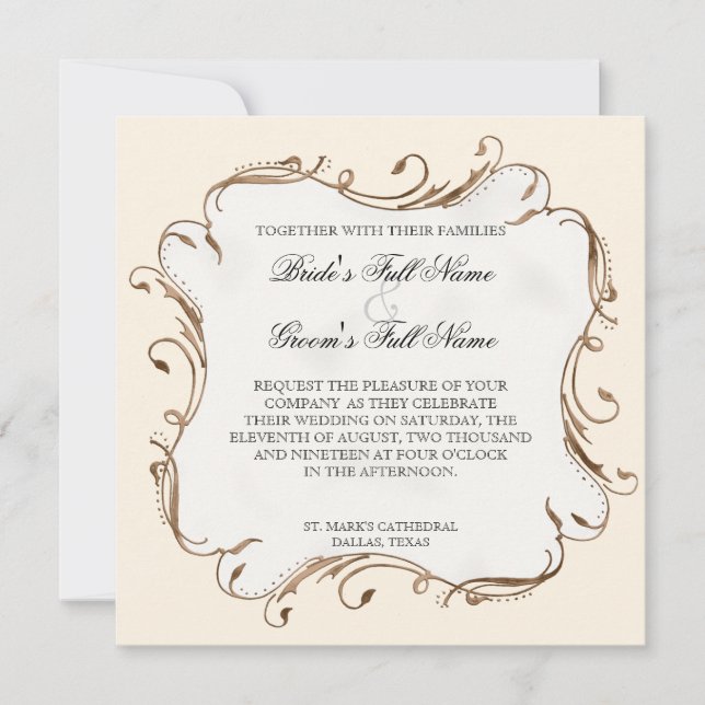 Peacock Feather n Swirls - Wedding Invitation (Front)