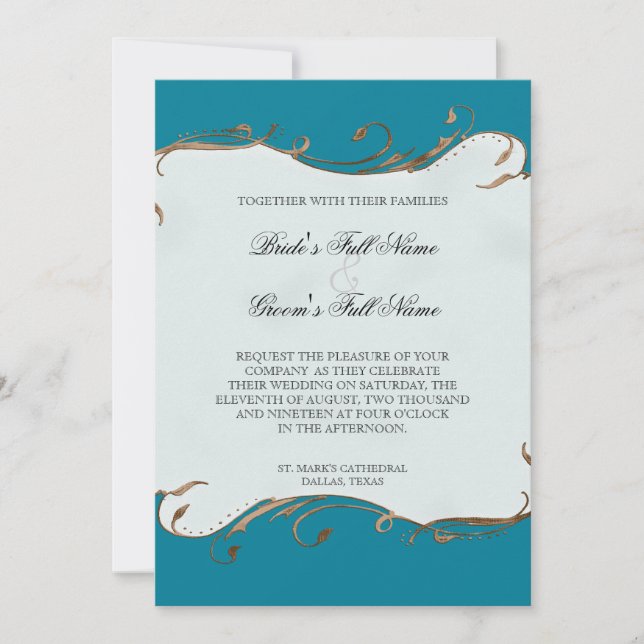 Peacock Feather n Swirls - Wedding Invitation (Front)