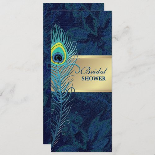 Peacock Feather Navy Blue Pattern Bridal Shower  Invitation