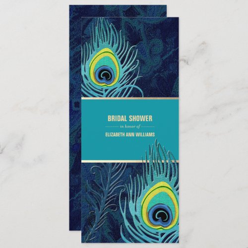 Peacock Feather Navy Blue Turguoise Bridal Shower  Invitation