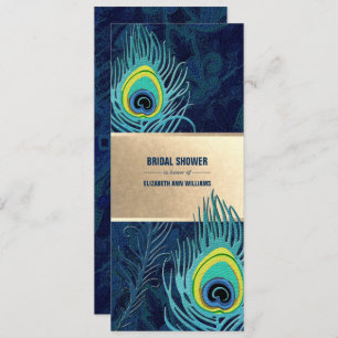 Peacock Feather Navy Blue Turquoise Bridal Shower Invitation
