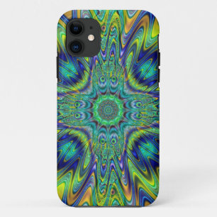 Peacock Feather Neon Fractal Funky Designer Art iPhone 11 Case