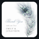 Peacock Feather Newlyweds Names Thank You Wedding Square Sticker<br><div class="desc">Peacock Feather Newlyweds Names Thank You Wedding. A beautiful peacock feather is to the right and typography to the bottom left for yourThank You favors. The text can be easily personalised.</div>