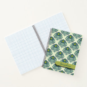 Peacock Feather Notebook Art Deco Feather Pattern