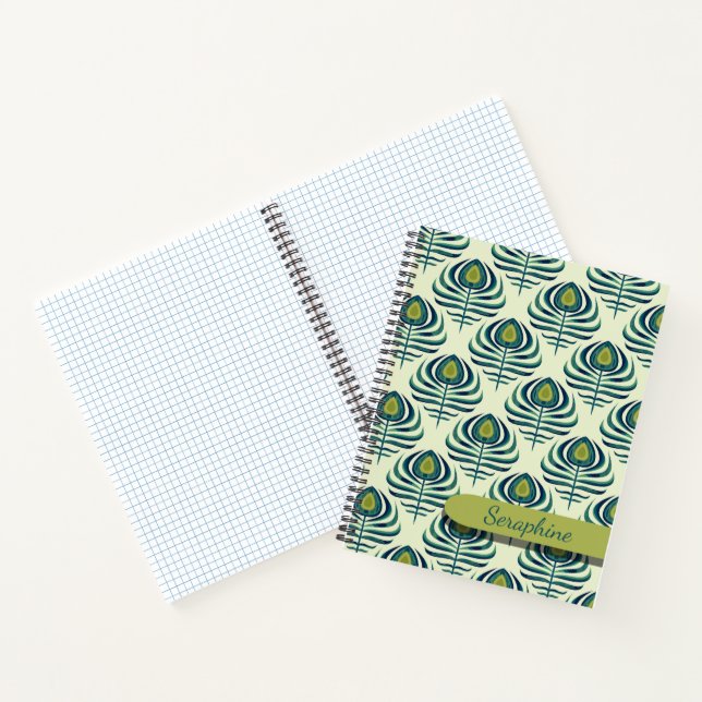 Peacock Feather Notebook Art Deco Feather Pattern (Inside)
