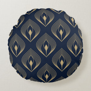 Peacock feather ombre pattern ditzy floral motif. round pillow