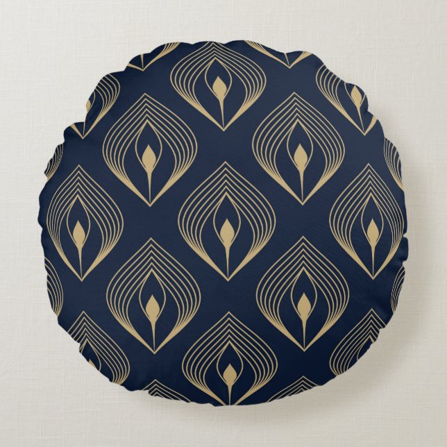 Peacock feather ombre pattern ditzy floral motif.  round pillow (Front)