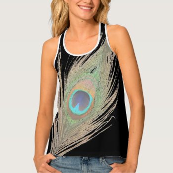 Peacock Feather On Black All-over-print Tank Top by BuzBuzBuz at Zazzle