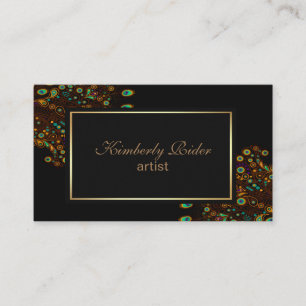Peacock Feather On Black Background Business Card