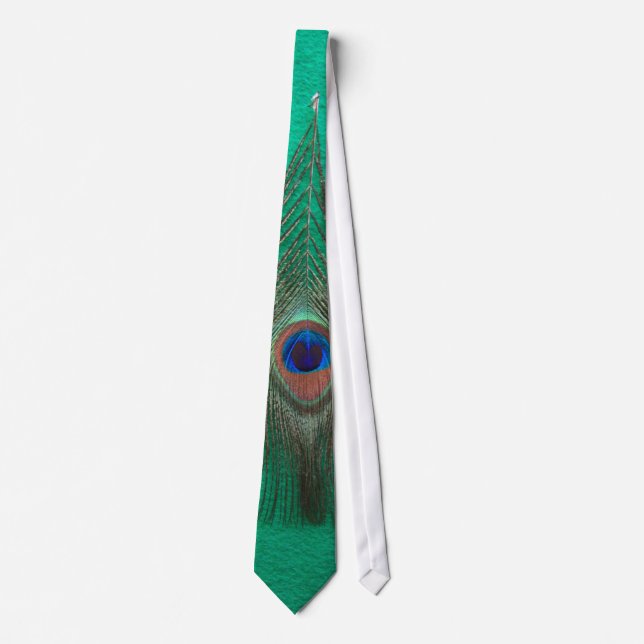 Peacock Feather on Green Neck Tie (Front)