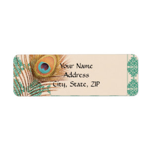 Peacock Feather on Teal Moroccan Tile Label