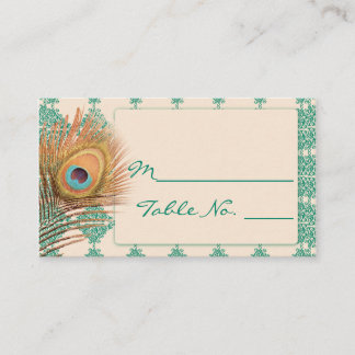Peacock Feather on Teal Moroccan Tile Place Card