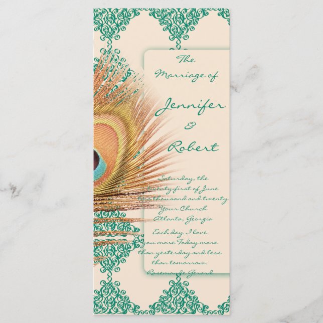 Peacock Feather on Teal Moroccan Tile Program (Front)