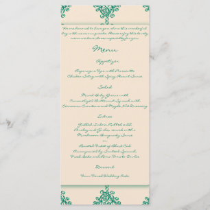 Peacock Feather on Teal Moroccan Tile Wedding Menu