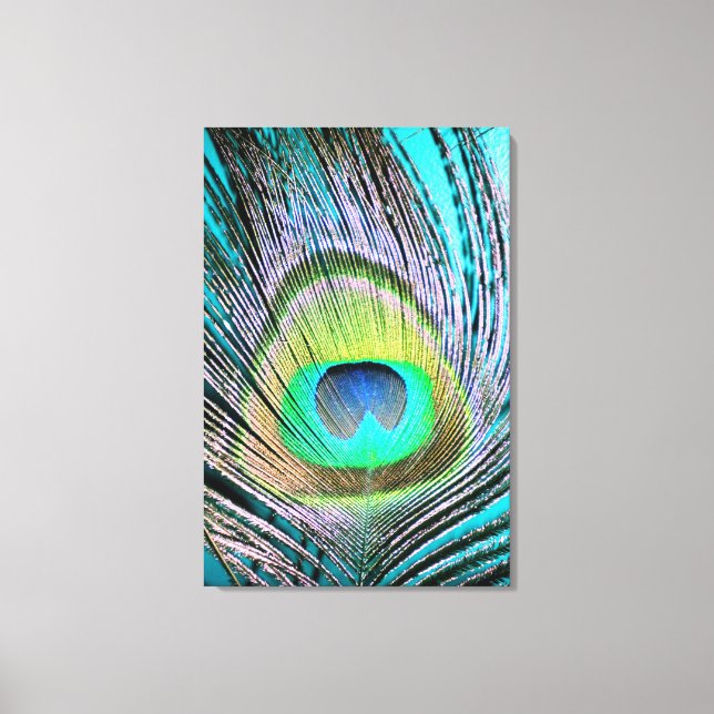 Peacock Feather on Turquoise Canvas Print (Front)