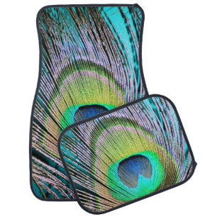 Peacock Feather on Turquoise Car Floor Mat
