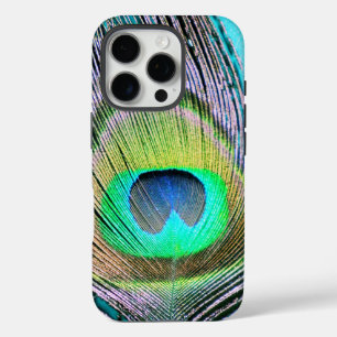 Peacock Feather on Turquoise iPhone 16 Pro Case