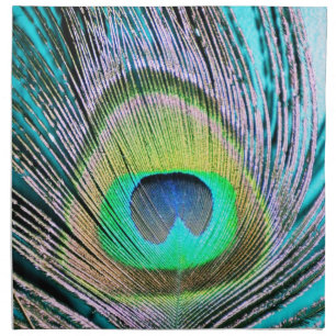 Peacock Feather on Turquoise Cloth Napkin