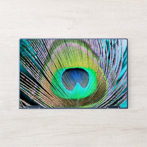Peacock Feather on Turquoise HP Laptop Skin