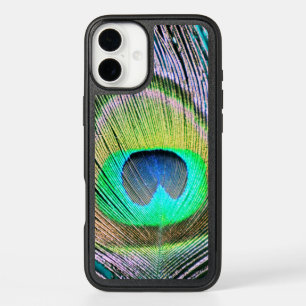 Peacock Feather on Turquoise iPhone 16 Plus Case