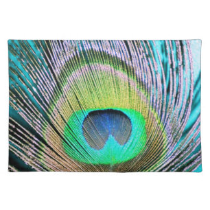 Peacock Feather on Turquoise Placemat