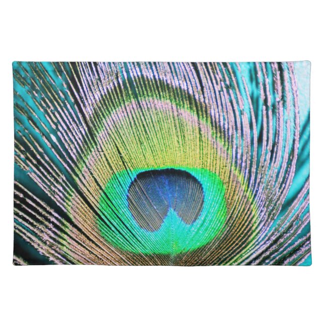 Peacock Feather on Turquoise Placemat (Front)