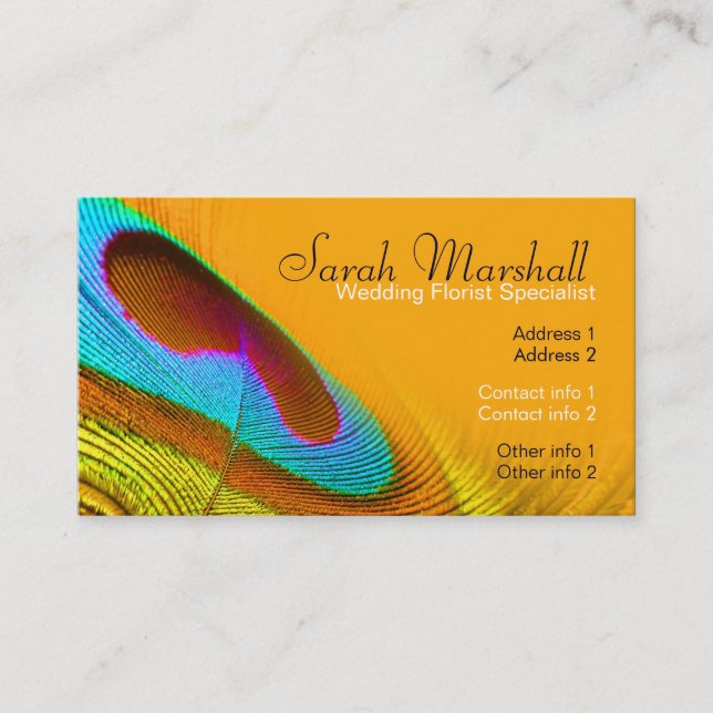 Peacock Feather Orange Business Card (Front)