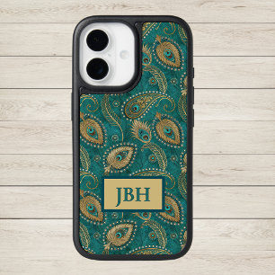 Peacock Feather Paisley Teal Gold Vintage Name iPhone 17 Case