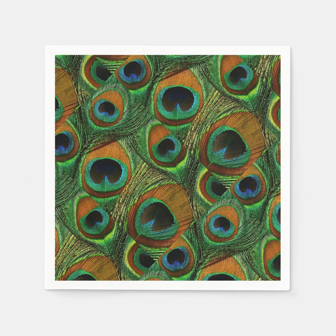 Peacock Feather Paper Napkins Green, Blue, Teal Zazzle