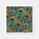 Peacock Feather Paper Napkins - Tan, Blue, Teal