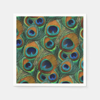 Peacock Feather Paper Napkins - Tan, Blue, Teal