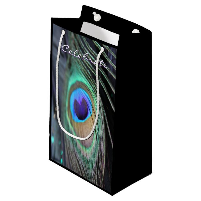 Peacock Feather Party Favor Unique Tote Gift Bags (Front Angled)