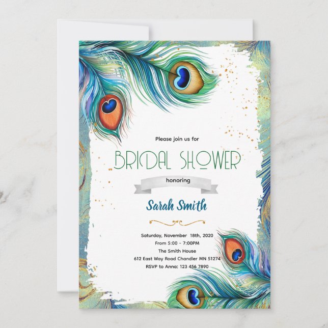 Peacock feather party invitation (Front)